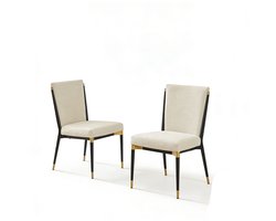 Stoelen 49X59X85 cm Tweedelige Stoelenset Beige Stof Met Zwarte En Gouden Accenten Moderne Comfort Stoelen Zacht Ademend Zitkussen Metalen Frame Voor Woonkamer Eetkamer Slaapkamer