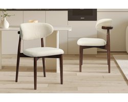 Stoelen 'Clara' Essenhout Walnoot Stof Ote Beige kleur - H 80 x B 50 x D 56 cm