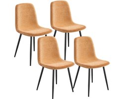 Stoelen - Eetkamer - Set van 4 - Chenillestof - Karamelbruin