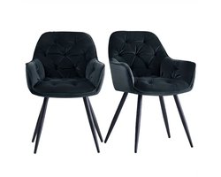 Stoelen - eetkamerstoelen - 2 eetkamerstoelen - Moderne Eetkamerstoel met Dikke Fluweel Zitting, Metalen Poten, Armleuningen en Rugleuning