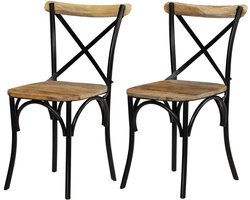 Stoelen met kruisrug - Houten stoelen - Zitten en ontspannen - Massief houten constructie - 2 stuks - Zwart