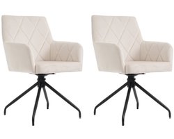 Stoelen Set van 2 Eetkamerstoelen Draaistoelen Relaxstoelen Multifunctionele stoelen Met armleuningen en 4 stevige metalen poten Rugleuning en binnenkant van de armleuningen met ruitpatroon decoratie 45x60x85cm Beige