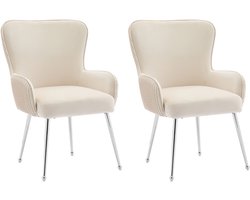 Stoelen Set van 2 Eetkamerstoelen Relaxstoelen Multifunctionele stoelen Met 4 stevige metalen poten, armleuningen en verstelbare voeten Zachte huidvriendelijke stof Geschikt voor eetkamer, woonkamer, slaapkamer en balkon 57x53x83cm Beige+Zilver