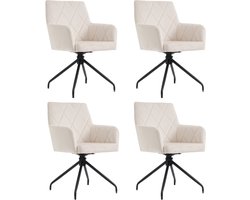 Stoelen Set van 4 Eetkamerstoelen Draaistoelen Relaxstoelen Multifunctionele stoelen Met armleuningen en 4 stevige metalen poten Rugleuning en binnenkant van de armleuningen met ruitpatroon decoratie 45x60x85cm Beige