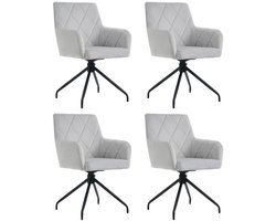 Stoelen Set van 4 Eetkamerstoelen Draaistoelen Relaxstoelen Multifunctionele stoelen Met armleuningen en 4 stevige metalen poten Rugleuning en binnenkant van de armleuningen met ruitpatroon decoratie 45x60x85cm Grijs