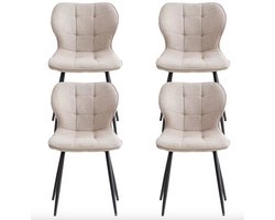 Stoelen - Set van 4 stoelen - Eetkamerstoel - Eettafel stoel - Eetstoel - Stoel - Linnen - Beige