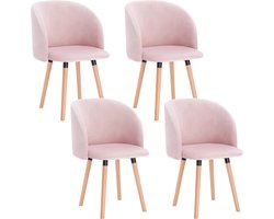 Stoelen Set van 4 - Velvet Roze - Met Armleuning - Eetkamerstoel - Vergaderstoel