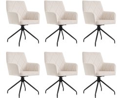 Stoelen Set van 6 Eetkamerstoelen Draaistoelen Relaxstoelen Multifunctionele stoelen Met armleuningen en 4 stevige metalen poten Rugleuning en binnenkant van de armleuningen met ruitpatroon decoratie 45x60x85cm Beige