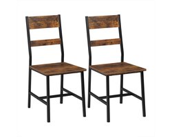 Stoelen - Stoelen - Eetkamerstoelen - Eetkamerstoelen set van 2 - Industriëel - Hout - Hoge Rug - Bruin/Zwart