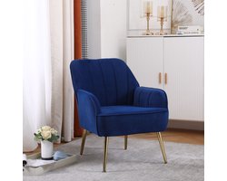Stoelen voor woonkamer slaapkamer kantoor vrije tijd gewatteerde enkele fauteuil fauteuil comfortabele stoel leesclub koffiestoel met metalen poten (blue)