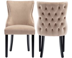 Stoelenset 2-delig eetkamerstoelen make-up stoelen multifunctionele stoelen met hoge en comfortabele rugleuning knoopstiksel ontwerp stevig houten frame 50x41x91 cm beige.