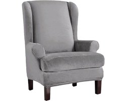 Stoelhoes 2-Delig - Wing Chair Cover - Meubels Vernieuwen - Zilver Vos Fleece - 70-110 cm Hoogte - Lichtgrijs