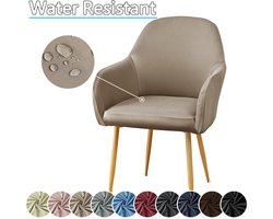 Stoelhoes met gebogen rugleuning en armleuningen; elastische draaibare barkrukhoes met decoratieve armleuningen; afneembare stoelhoes voor kaptafel, keukentafel en bureau - lichtbruin.