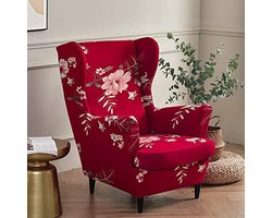 Stoelhoes voor oorfauteuil, 2-delige set, rekbare hoes van wasbaar elastaan, meubelbeschermer voor oorfauteuil in woonkamer, slaapkamer of hotel (geurige rode bloem)
