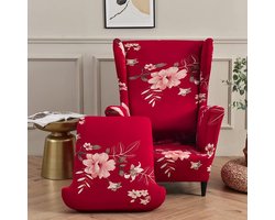 Stoelhoes voor oorfauteuil, 2-delige set, rekbare hoes van wasbaar elastaan, meubelbeschermer voor oorfauteuil in woonkamer, slaapkamer of hotel (geurige rode bloem)