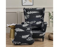 Stoelhoes voor oorfauteuil, 2-delige set, rekbare hoes van wasbaar elastaan, meubelbeschermer voor oorfauteuil in woonkamer, slaapkamer of hotel, zwart (black fern)