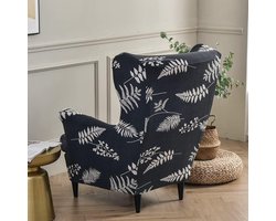 Stoelhoes voor oorfauteuil, 2-delige set, rekbare hoes van wasbaar elastaan, meubelbeschermer voor oorfauteuil in woonkamer, slaapkamer of hotel, zwart (black fern)