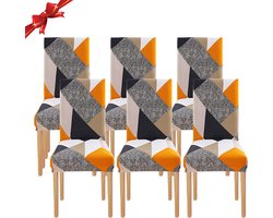 Stoelhoezen 6 stuks universele stoelhoezen stretch set van 6 moderne stoelhoezen schommelstoelen elastische duurzame stoelhoezen voor eetkamer banketdecoratie (oranje geometrie, 6 stuks)