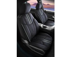 Stoelhoezen Autostoelhoes Palermo - Zwart - Bestuurder en Passagier - Bedrijfswagens – Met Rits voor Armsteunen Bestuurder & Passagier (Beide Zijden) – Palermo Grijs – Skai Leer – Premium Look – Luxe Autostoelhoezen – Perfecte Pasvorm (2 Losse Stoele