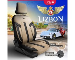 Stoelhoezen Chrysler PT Cruiser 2000 – 2010 – Lizbon Series - Beige zwart - Alcantara (suède look) – gevormd naar de originele stoelen (Voorstoelen set 2 voorstoelen)