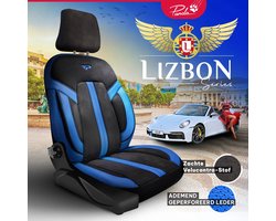 Stoelhoezen Chrysler PT Cruiser 2000 – 2010 – Lizbon Series - Zwart Blauw - Alcantara (suède look) – gevormd naar de originele stoelen (Voorstoelen set 2 voorstoelen)