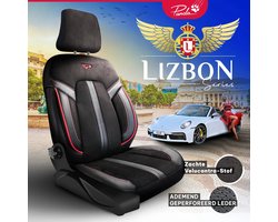 Stoelhoezen Chrysler PT Cruiser 2000 – 2010 – Lizbon Series - Zwart rood - Alcantara (suède look) – gevormd naar de originele stoelen (Voorstoelen set 2 voorstoelen)