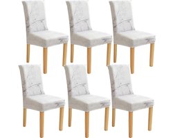 Stoelhoezen Eetkamer - Stoelbekleding Set - Feestdecoratie - Kreukvrij Materiaal - 6 Stuks Set - Marmer Grijs