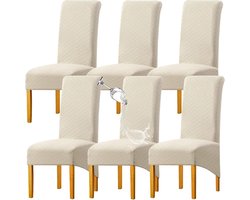 Stoelhoezen Eetkamer - Stoelovertrekken Beschermhoes - Meubels Beschermen - Waterdicht Jacquard Stof - XL Hoge Rug - Beige