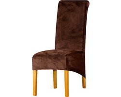 Stoelhoezen eetkamerstoelen, Fluwelen Stretch Stoelhoezen - XL Wasbare Verwijderbare Eetstoelhoezen - , Hoge Rugstoelen, Thuis, Restaurant en Hotel Decor - Luxe Donkerbruine Stoelhoezen voor een Stijlvolle Uitstraling 4 Stuks