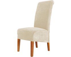 Stoelhoezen eetkamerstoelen, Fluwelen Stretch Stoelhoezen - XL Wasbare Verwijderbare Eetstoelhoezen - Perfect voor Eetkamerstoelen, Hoge Rugstoelen, Thuis, Restaurant en Hotel Decor - Luxe Crème Stoelhoezen voor een Stijlvolle Uitstraling (4 Stuks)