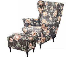 Stoelhoezen fauteuil 2-delig - Rekbare elastische hoes - Wasbaar - Meubelbeschermer voor stoelen - Slaapkamer & hotel - Oranje bloem motief