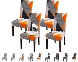 Stoelhoezen set van 4 waterdichte stoelhoezen voor eetkamerstoelen stretch stoelhoezen schommelstoelen wasbaar universele decoratie stoelhoes voor thuis restaurant keuken hotel geometrie oranje
