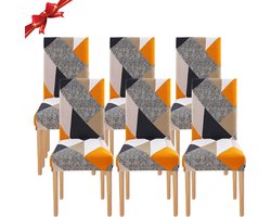 Stoelhoezen set van 6 universele stretch stoelhoezen set van 6 moderne stoelhoezen schommelstoelen elastische duurzame stoelhoezen voor eetkamer banketdecoratie (oranje geometrie, 6 stuks)