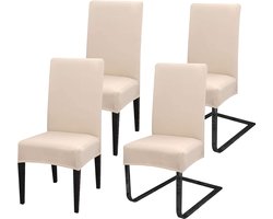 Stoelhoezen voor stoelen, set van 4, universele stoelhoezen van polyester, voor eetkamer, hotel, banket, feestdecoratie, bruiloft, beige