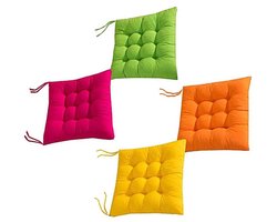 Stoelkussen - 4 Stuks - Zitkussen - Polyester - Tuinstoelkussens - Eetkamer Kussen - Stoelkussens Eetkamer - Effen kleur - Geschikt voor binnen- en buitengebruik - 40cm x 40cm - Roze & Groen & Geel & Oranje