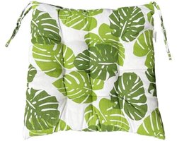 Stoelkussen 40 x 40 x 8 cm, groen palmbladpatroon, van katoen en linnen, zitkussen voor tuinstoel, keukenstoel of eetkamerstoel, binnen- en buiten gebruik, 1 stuk