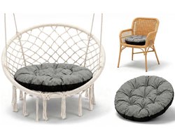 Stoelkussen Rond 60 cm – Zitkussen voor Tuinstoel Rotan & Schommelstoel – zachte ronde zitting waterafstotend voor Terras Balkon Tuin Binnen en Buiten Grijs ecologisch linnen