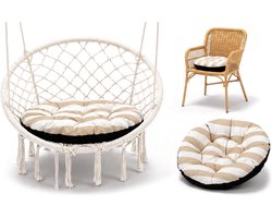 Stoelkussen Rond 60 cm – Zitkussen voor Tuinstoel Rotan & Schommelstoel – zachte ronde zitting waterafstotend voor Terras Balkon Tuin Binnen en Buiten Wit-beige strepen
