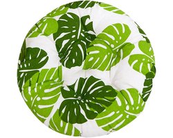 Stoelkussen - Zitkussen Eetkamer - Katoen en Linnen - Tuinstoelkussens - Rond - Voor Binnen- en Buitengebruik - 50x50 cm - Groen