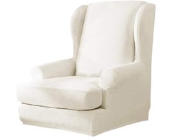 Stoelovertrek - Stoelhoes Oorfauteuil - Meubels Beschermen - Inclusief Kussensloop - 95-110 cm Hoogte - Wit Grijs