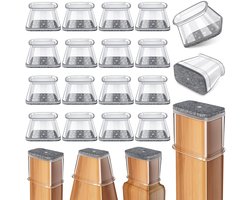 Stoelpootdoppen, rechthoekig, pak van 24 transparante siliconen stoelpootbeschermers met vilt, viltglijders voor stoelen, beschermdoppen voor stoelpoten voor hardhouten vloeren (pasvorm: 28-38 mm)