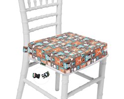 Stoelverhoger - Cartoon Draagbaar Zitverhoger Kinderstoel met 2 Veiligheid Sgespen Wasbaar Booster Zitting voor Eettafel Eetkamerstoel Stoel Pads (Uil Oranje)