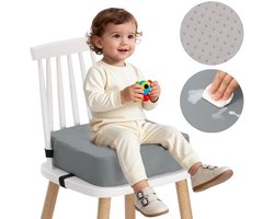 Stoelverhoger Kinderen voor Eettafel – Peuter Booster Seat Zitkussen met Veiligheidsriemen en Antislip Basis – Hoogwaardig Schuim Verhoogkussen – Grijs