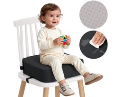Stoelverhoger Kinderen voor Eettafel – Peuter Booster Seat Zitkussen met Veiligheidsriemen en Antislip Basis – Hoogwaardig Schuim Verhoogkussen – Zwart