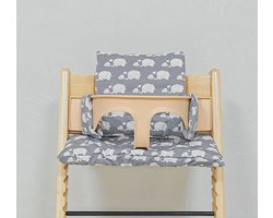 Stoelverkleiner olifanten - kussenset olifant grijs - stoelverkleiner voor stokke tripp trapp - kinderstoel verkleiner - stoel kussen