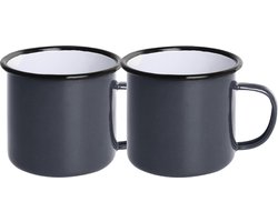 Stoere emaille mok grijs - set van 2 - Eenmannenkado.nl