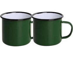 Stoere emaille mok groen - set van 2 - Eenmannenkado.nl