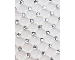 Stof 100X50 cm hotfix steentjes stretch kant gaten - Wit Stenen