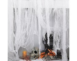 Stof, 120 x 1000 cm, griezelige doek, griezelig, horror, decoratieve stof, kaasdoek, katoen, doeken, Halloween-decoraties voor Halloween, party, spookhuizen, deuropeningen (wit)