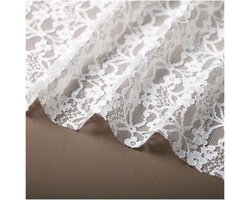 Stof, 150 cm breed, per meter, bloemen, kant, tule, naaistof, borduurstof om te naaien, geborduurde kantstof, doe-het-zelf handwerk, kleding, party, decoratie, wit, 1 yard
